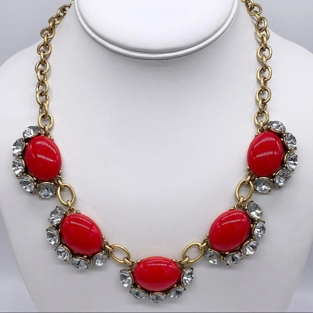 Stella & Dot Mae Red Cabachon & Crystal Necklace